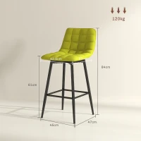 HOMCOM Set 2 Scaune de Bucătărie Stil Nordic din Material cu Efect de Catifea și Metal, 45x47x84 cm, Galben(m-3)