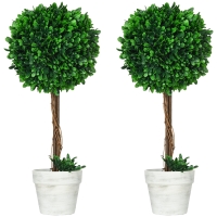 HOMCOM Set 2 Piante Finte Alberi di Bosso da Interno ed Esterno con Vaso, Ø28x60cm