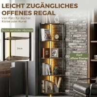 HOMCOM Boekenkast 5-laags Hoekkast met LED-verlichting voor woonkamer, slaapkamer, kantoor, Rustiek bruin(m-6)