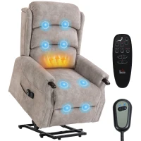 HOMCOM Elektrische Sta-op Fauteuil met Massage, Verwarming en Ligfunctie, Lichtgrijs(m-15)