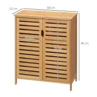 kleankin Meuble salle de bain en bambou armoire salle de bain sur pied avec double porte à lattes, 68 x 32 x 86 cm, naturel(m-3)