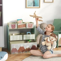 ZONEKIZ kinderskast met 6 stofboxen, schattig motief, 63x30x66 cm, Grün(m-2)