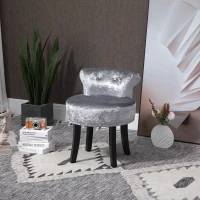 HOMCOM Dressing Table Stool with Rubber Wood Legs, Ice Velvet Vanity Stool for Living Room Bedroom, Grey(m-10)