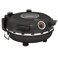 HOMCOM Elektrische Pizzaoven 430 ℃, 1200 Watt Pizzabakker met 30 cm Steenplaat, Timer, Zichtvenster, Roestvrij staal Zwart(m-1)