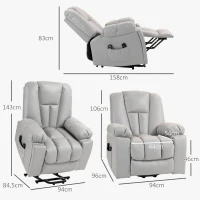HOMCOM Massagesessel Relaxsessel Seniorensessel, Fernbedienung, Seitentaschen, 94 cm x 96 cm x 106 cm, Grau(m-3)