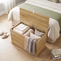 HOMCOM Baú de Arrumação 102 L com Dobradiça de Segurança, Estilo Moderno, para Corredor, Quarto e Sala de Estar, 80x40x45 cm, Carvalho(m-8)