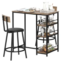 HOMCOM 3-teiliges Ess-Set mit Bartisch und 2 Stühlen, Kleines Küchenset mit seitlichen Regalen, MDF, Metall, Schwarz(m-11)