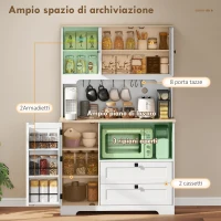 HOMCOM Credenza Cucina con 3 Armadietti, 2 Cassetti, Ripiani Regolabili e Portaspezie, 100x40x62 cm, Bianco(m-4)