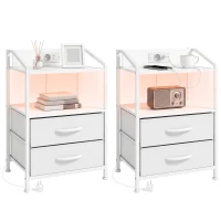 HOMCOM Set de 2 Noptiere Con Lumini Led E Stație de Încărcare, Alb(m-7)