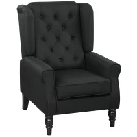 HOMCOM Wingback Accent Chair, Faux Linen Armchair with Thick Spring Cushion, High Back, Solid Wood Legs, Retro Button Tufted Reading Chair for Living Room, Bedroom, Black(m-1)