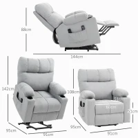 HOMCOM Opsta-hulp seniorenfauteuil, ligfunctie, incl. afstandsbediening, 144 cm x 91 cm x 88 cm, Lichtgrijs(m-3)
