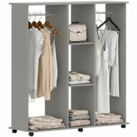 HOMCOM Armoire penderie meuble de rangement mobile 6 roulettes 120 x 40 x 128 cm en bois gris(m-11)