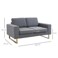 HOMCOM 2-zitsbank stoffen bank hoekbank gestoffeerde bank zitmeubelen kussens armsteun hout metaal lichtgrijs 160 x 82 x 78 cm(m-3)