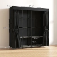 HOMCOM Armário de tecido, à prova de pó, portátil, 5 varões para cabides, 170 x 45 x 167 cm, Preto(m-3)