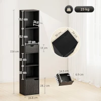 HOMCOM 6-Tier Bookcase, Tall Narrow Bookshelf with Drawer and Door - Black(m-3)