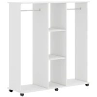HOMCOM Armoire penderie meuble de rangement mobile 6 roulettes 120 x 40 x 128 cm en bois blanc(m-1)