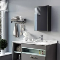 Kleankin Spiegelkast Badkamer Spiegelkast met 3 Lagen voor Badkamer Zwart(m-7)
