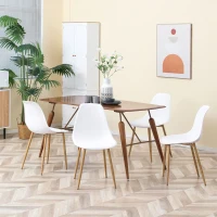 HOMCOM Conjunto de 4 Cadeiras de Sala de Estar Cadeiras de Cozinha com Encosto Alto e Pés de Metal 45x52x85,5 cm Branco e Madeira(m-10)