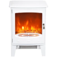 HOMCOM Tempered Glass Casing Electric Fireplace, Freestanding Electric Fire with Realistic Flame Effect, Log Burner with Overheat Protection, 1000w/ 2000W, White(m-11)
