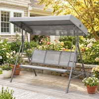 Outsunny Balancelle de Jardin 3 Places Toit Inclinaison réglable Assise et Dossier Ergonomique Acier textilène Gris(m-9)