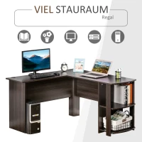 Aosom Eckschreibtisch mit 2 Regalen Dunkelbraun(m-4)