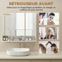 kleankin Armoire murale salle de bain avec miroir, armoire de toilette 3 portes miroir, étagères réglables, 90x15x75cm, blanc(m-7)