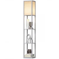 HOMCOM 3-Tier Floor Lamp with Shelves and Storage, Modern Corner Standing Lamp with Lampshade, Foot Switch for Living Room, Bedroom, Home Office, Bulb not Included, Grey(m-10)