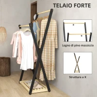 HOMCOM Appendiabiti da Terra in Legno con 2 Barre e Ripiano Inferiore Design Moderno, 61x45x152cm(m-5)