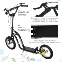 HOMCOM kinderscooter step kickscooter stadsscooter kinderstep kickboard met luchtbanden 12 inch zwart 120 x 58 x 85-95 cm(m-5)