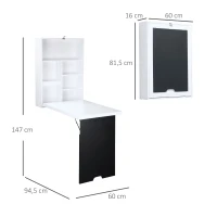 HOMCOM Opklapbaar bureau met wandmontage, 5 vakken, 60x94,5x147cm, Zwart/Wit(m-3)