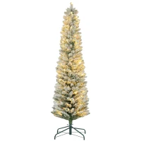 HOMCOM Kerstboom 180 cm, LED-lichtsnoer, Kunstboom, Vlamvertragend, Metalen voet, Groen+Wit(m-1)