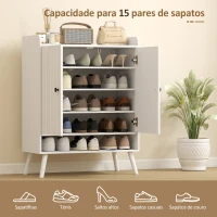 HOMCOM Sapateira de 2 Portas em Ripas Sapateira para Entrada com Prateleiras Ajustáveis Compartimento Aberto para 15 Pares de Sapatos 75x35x97 cm Branco(m-5)