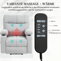 HOMCOM Opsta-hulp seniorenfauteuil, ligfunctie, incl. afstandsbediening, 144 cm x 91 cm x 88 cm, Lichtgrijs(m-5)
