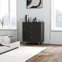 HOMCOM Elegant Four-Drawer Bedside Table - Black(m-10)