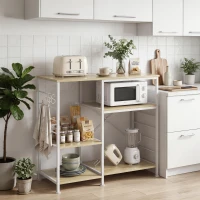HOMCOM Scaffale Cucina con Ripiani in Legno e Metallo con 5 Ganci, Salvaspazio, 90x39x83.5 cm, Rovere(m-10)
