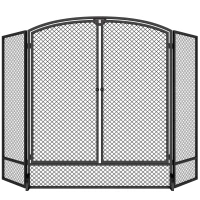HOMCOM Faltbarer Kamin-Funkenschutz 3 Paneele, 2 Türen, Moderner Stil, Funkenschutz aus Metall, 122 x 10 x 75 cm, Schwarz(m-8)