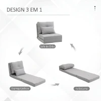HOMCOM Sofá-Cama Individual Dobrável Revestido em Linho com Encosto Ajustável 5 Posições 1 Almofada Cinzento Claro(m-5)