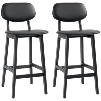 HOMCOM Set of Two Wooden Classic Bar Stools, with Faux Leather Seats - Black(m-11)