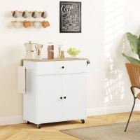 HOMCOM Rolling Kitchen Island with Drop Leaf, Kitchen Storage Cart with Drawer, Spice Rack and Towel Rack, White(m-10)