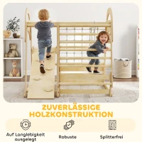 AIYAPLAY Binnen-klimrek, 6-in-1 ontwerp, glijbaan, klimstangen, klimwand, ladder, klimnet, 3-6 jaar, hout(m-6)