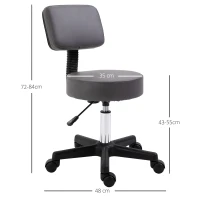 HOMCOM Salonkruk, verstelbaar, ergonomisch, 360° draaibaar, 5 wielen, kunstlederen bekleding, Grijs(m-3)