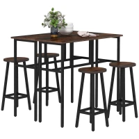 HOMCOM 6-Piece Industrial Bar Table Set, 2 Breakfast Tables with 4 Stools Brown(m-1)