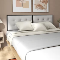 HOMCOM Tablă de Pat Dublu Tapițată din Microfibră, Matlasată cu Nasturi, pentru Paturi de 180 cm, Gri(m-2)
