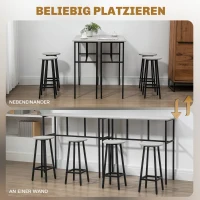 HOMCOM 6-delige eetset 2 bartafel met 4 stoelen in industrieel design grijs(m-4)