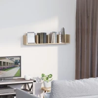 HOMCOM Wall Mount 84 CD / 56 DVD/Blu-ray/ Media Storage Rack 4 Cubes Wooden Shelf Organizer Unit Bookcase Display, Natural(m-2)