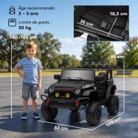 AIYAPLAY Voiture électrique enfants UTV avec télécommande 2,4G, 2 moteurs 12 V, musique, klaxon, lumières LED, 100x63x65cm, noir(m-3)