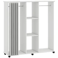 HOMCOM Armoire penderie Meuble de Rangement Mobile 6 roulettes 120L x 40l x 128H cm en bois blanc(m-1)