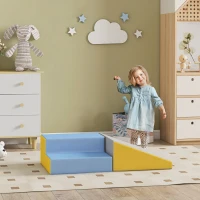 HOMCOM 2 Piece Soft Play Set for Toddler Climb and Crawl, for 12-36 Months, Grey(m-2)