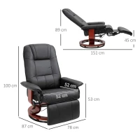 HOMCOM Reclining Swivel Chair, with Footrest - Black(m-3)
