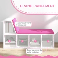 HOMCOM Bibliothèque banc 2 en 1 avec 5 compartiments de rangement et 2 coussins 108 x 30 x 60 cm blanc rose(m-5)
